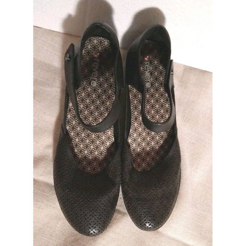 REVERE Osaka Women's Black Leather Eyelet Mary-Jane Shoes US Size 10M
